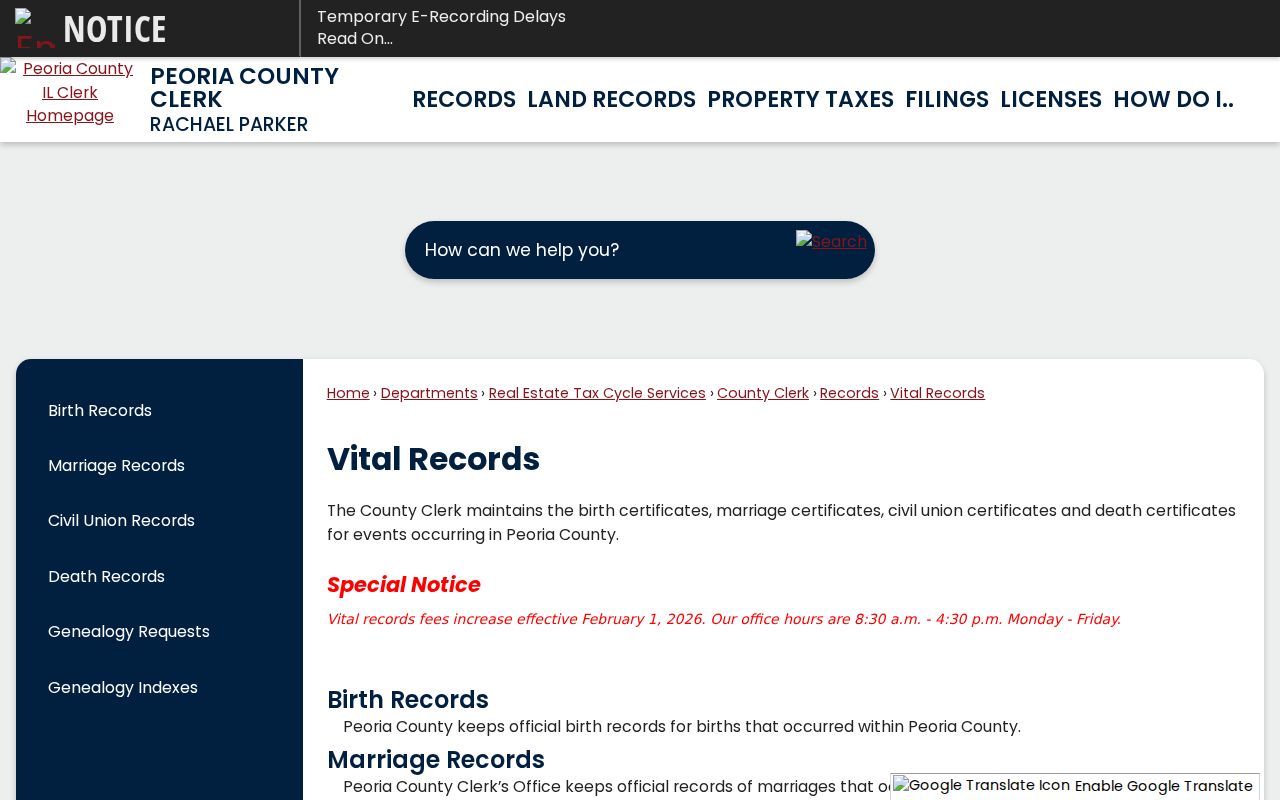 Peoria residents directory vital records