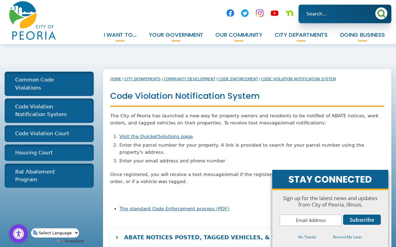 Peoria neighbors code violation notification system