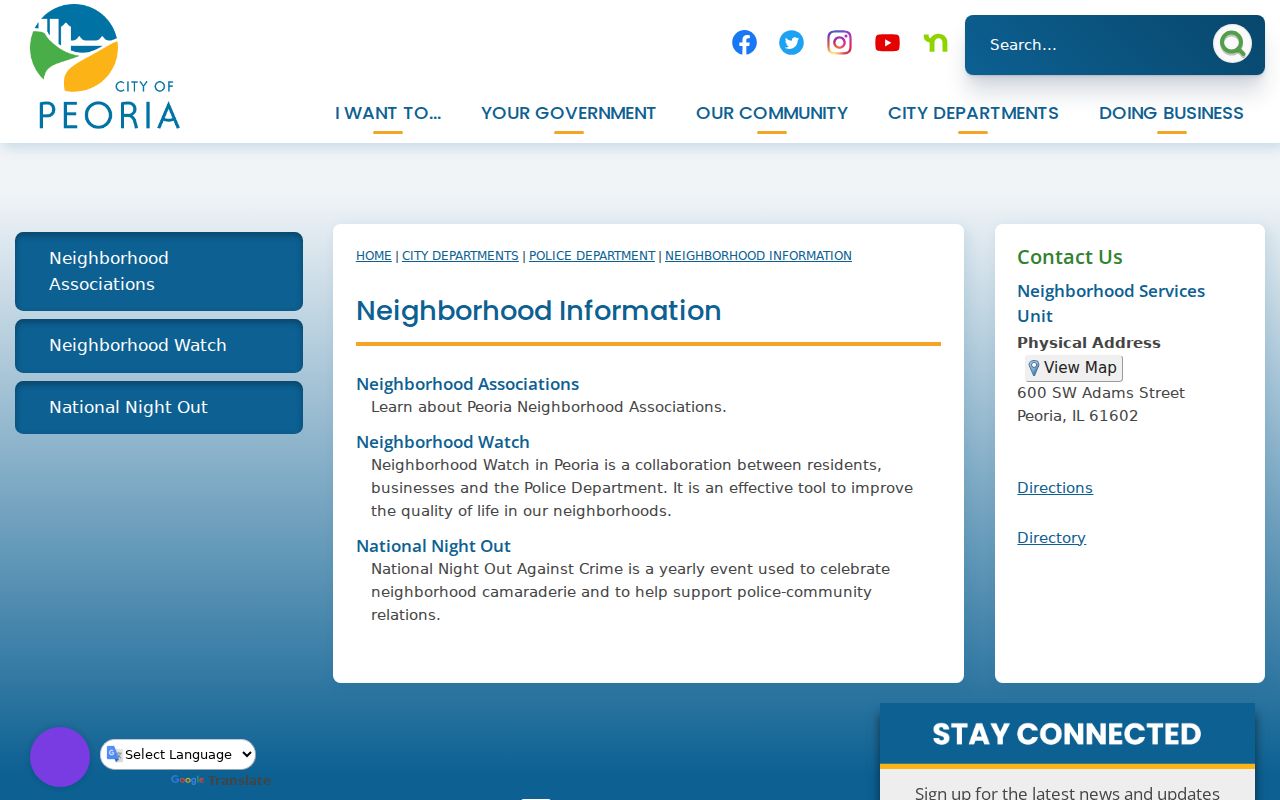 Peoria neighbors city neighborhood information page