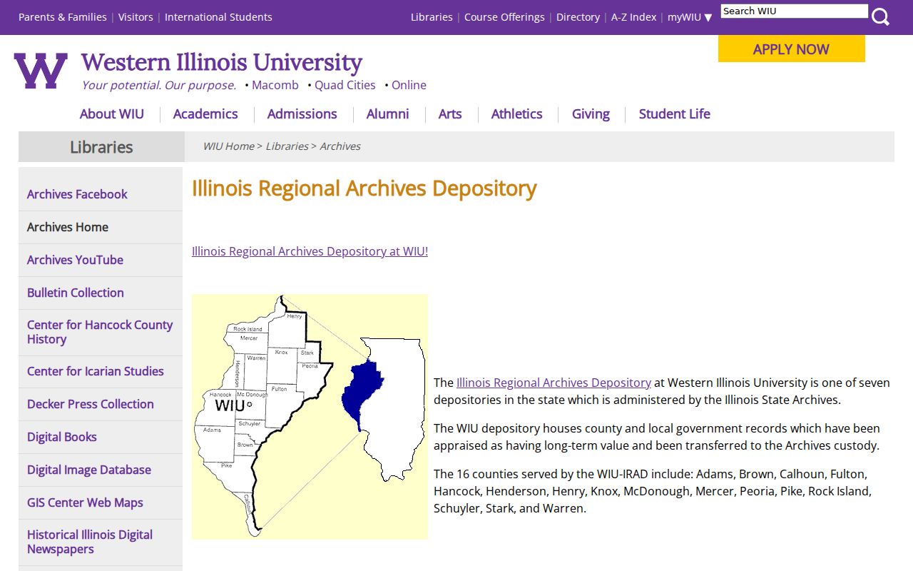 Peoria previous residents WIU regional archive route