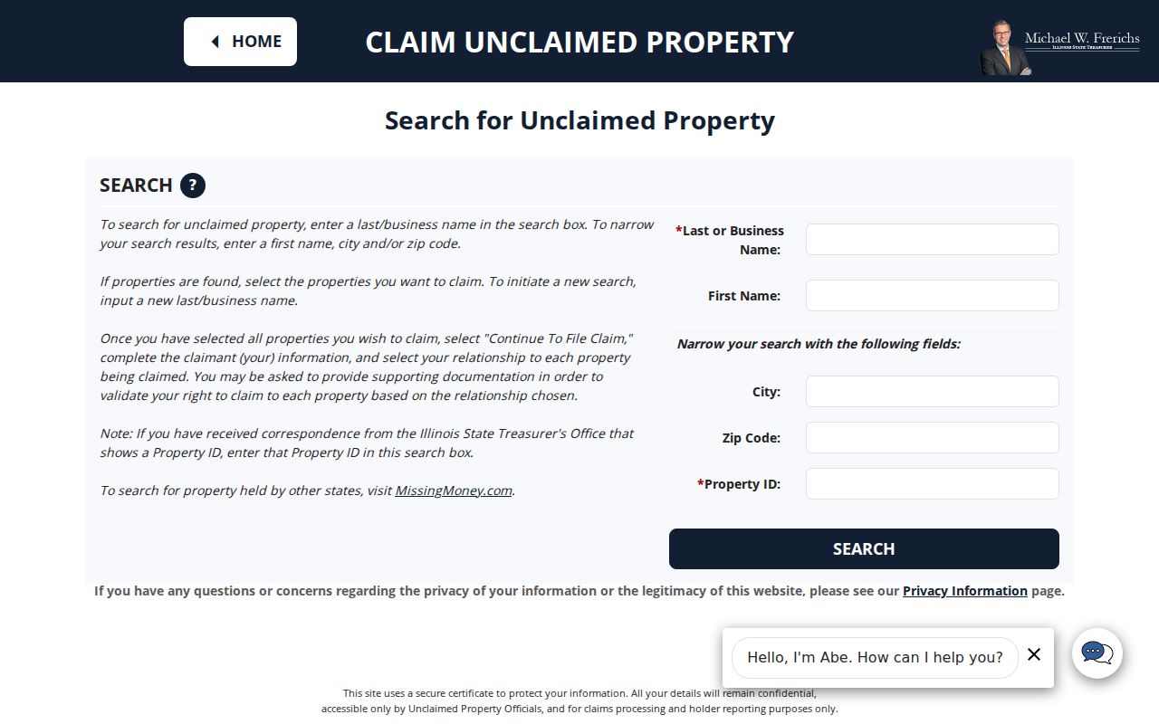 Peoria resident lookup Illinois unclaimed property search