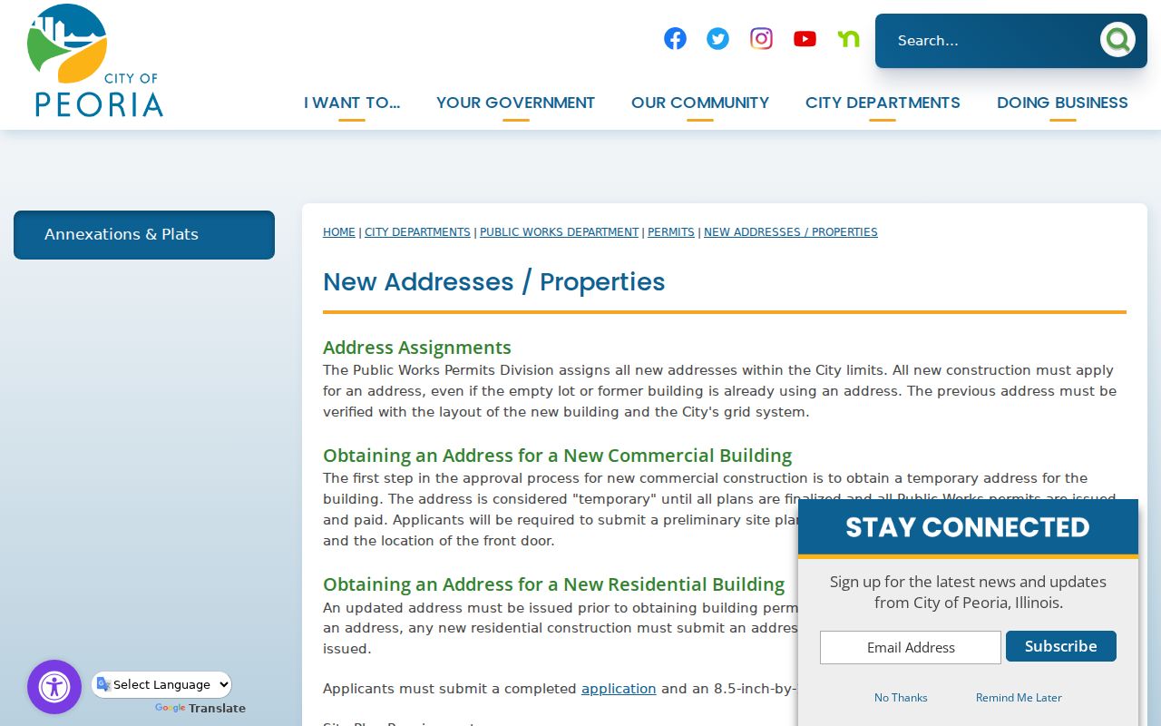 Peoria street directory new address assignment process