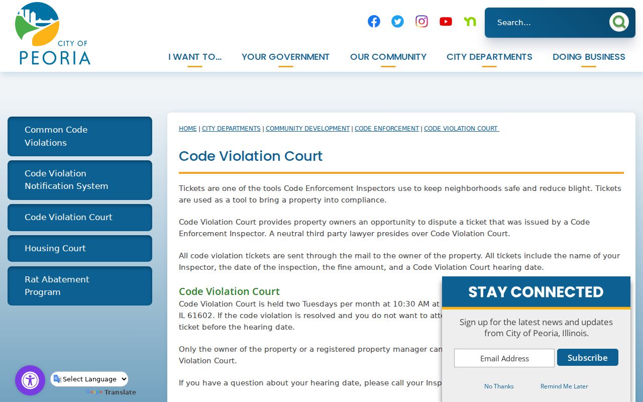 Peoria street directory code violation court records